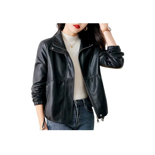Yi Mengyuan Кожа Куртка Женская Черная