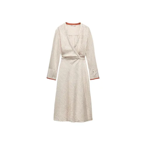 ZARA ZW Series Длинное Платье с Длинными Рукавами Женское Многоцветное