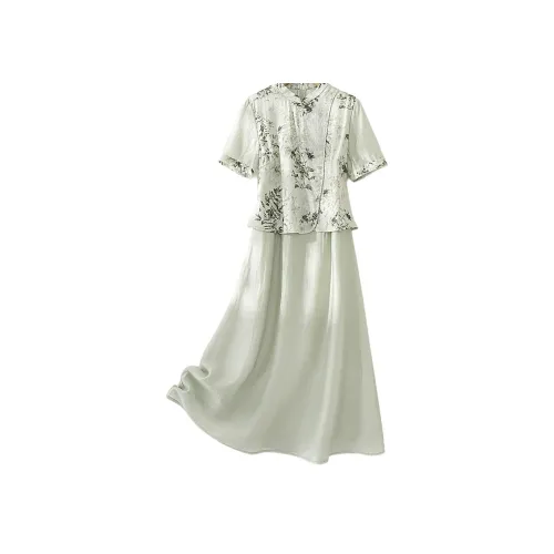 IHIMI Короткий рукав Платье Женское Элегантное Зеленое