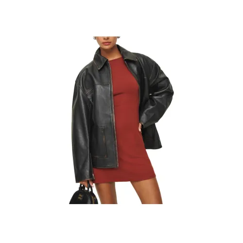 REFORMATION Veda Bennett OVERSIZED Кожа Bomber Кожа Куртка Женские Выцветший черный