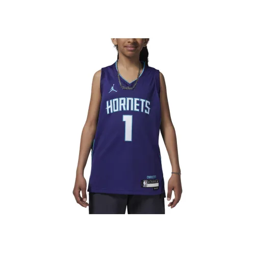 Джордан x NBA ЛаМело Балл Шарлотт Хорнетс Statement SS24 Edition Dri Fit T-Shirt Новая орхидея Подростки