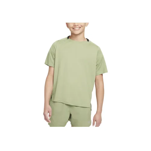 nike Big Детский Мальчики' Dri Fit Тренировки Топ T Рубашка Масляно-зеленый Подростки