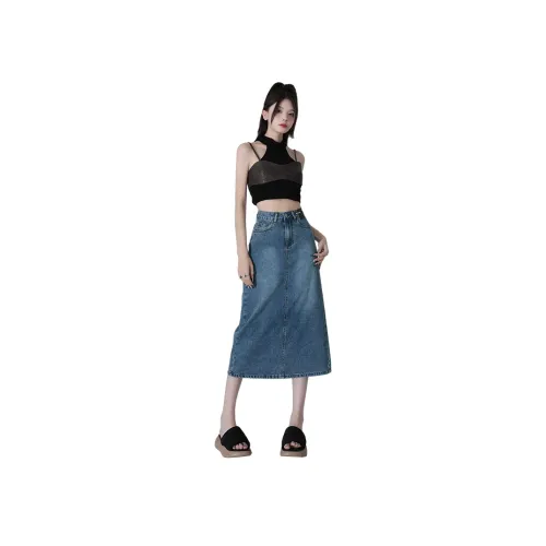 ZXBY Винтажный синий женский джинсовый длинный кардиган