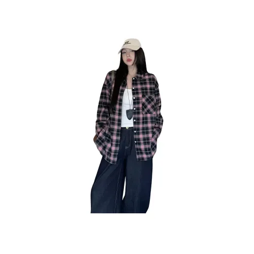 RDRE Черный Розовый Клетка Женская Рубашка