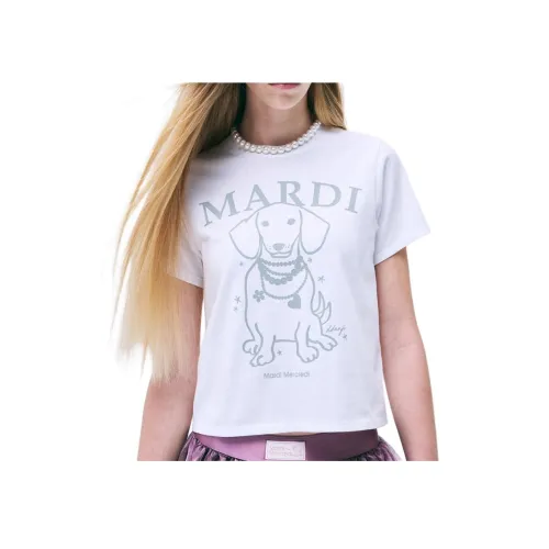 MARDI MERCREDI Pearl Puppy T-Shirt Женская Белая Светло-Серый Корейский стиль