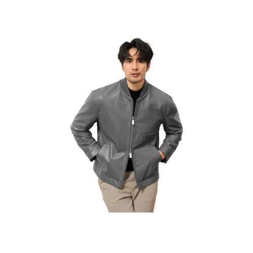 JIMU Бейсбольный воротник Натуральная кожа Куртка Мужская Модная Укороченная Осенняя Байкеровская Овчина Пальто Мужское