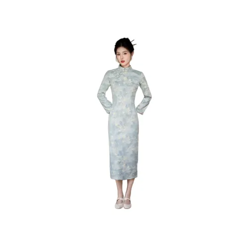 QIAOMONVHAI Длинное платье с длинными рукавами женское