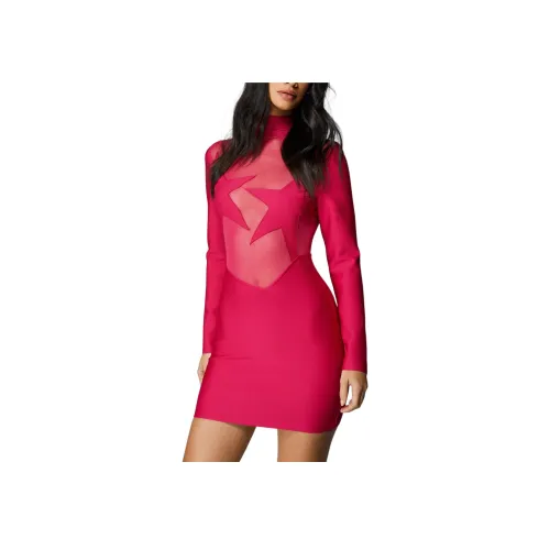 NASTY GAL Звезда Бинт Мини Платье Длинный Sleeved Платье Женские Розовый