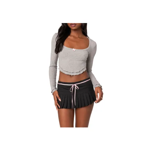 Edikted Yara Ткань в рубчик с рюшами на подоле Топ КРОП ТОП Женский