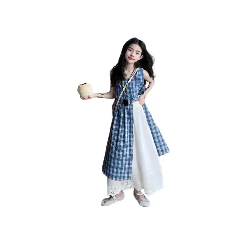 BIBIWO Blue Plaid Dress Kids Skirt Sets BIBIWO Синий Клетчатый Платье Детский Комплект с Юбкой