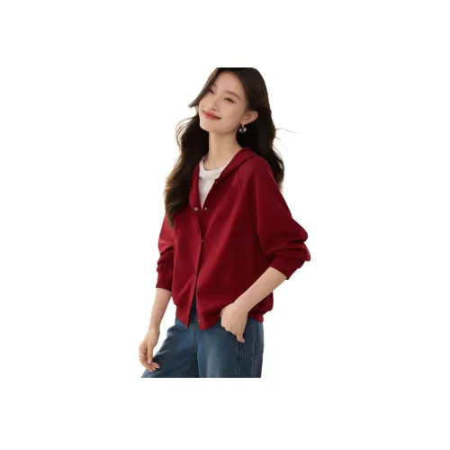 Mo Han Yi Mei Куртки и Пальто Женские Вишнево-Красный