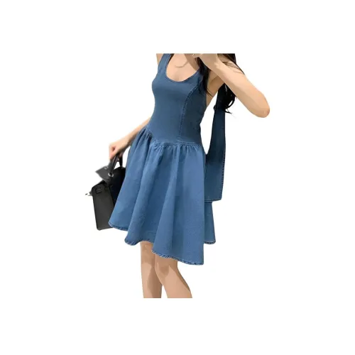 Leather Cat Синий Женские Платья без рукавов