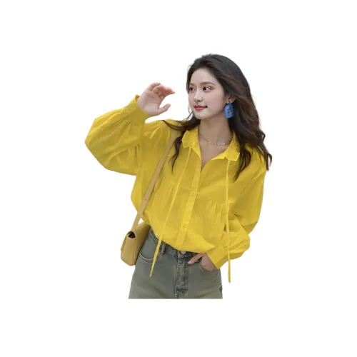 Wbwq Желтые Женские Шифоновые Рубашки