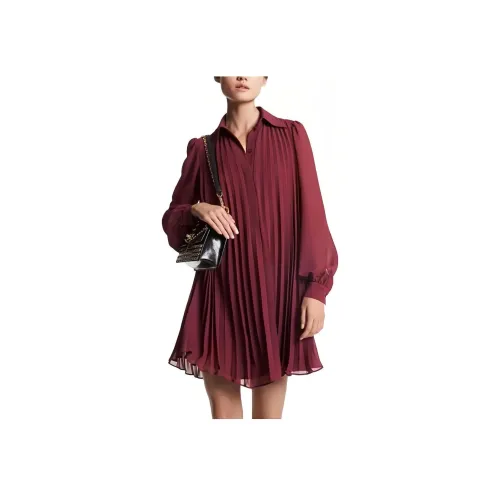 MICHAEL KORS SS23 Длинное Платье с Длинными Рукавами Женское Темно-Красное