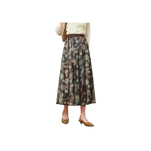 FENHONGMALI Повседневный Длинный Юбка Женские Кофе