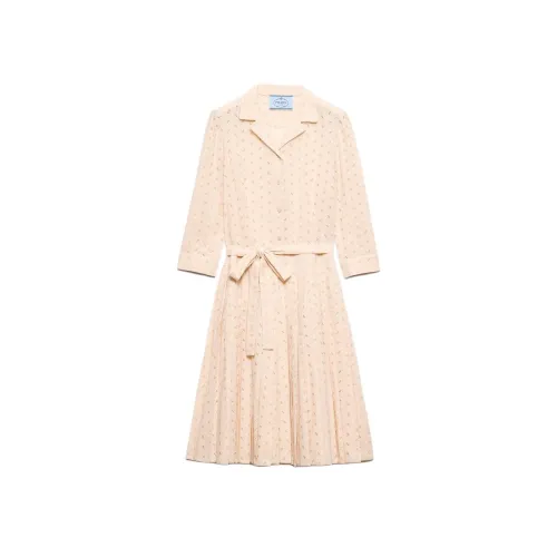 PRADA Длинное платье с длинными рукавами женское персикового цвета