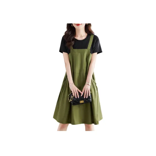 Still Quiet Короткий рукав Платье Женское Армейский зеленый