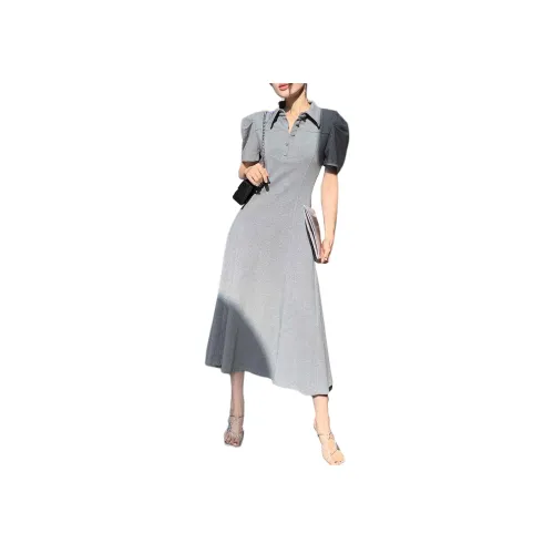 NANING9 Короткий рукав платье женское серое