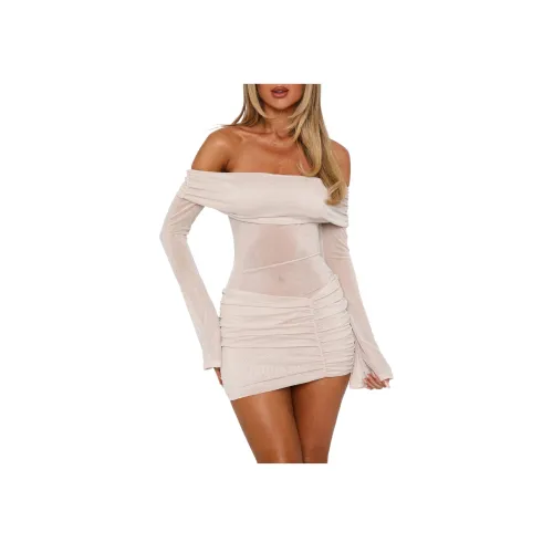 WHITE FOX Need A Miracle Длинный рукав Блестящий розовый Мини платье Шампанское Длинный рукав платье Женское