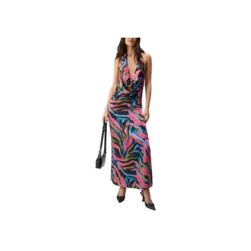 NASTY GAL Plunge Cowl Зебра Халтер Текстурированный Сатин Maxi Slip Платье Slip Платье Женские Зебровый принт
