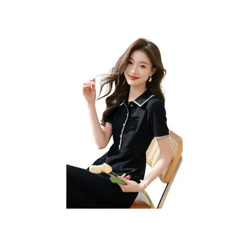 Mo Han Yi Mei Короткий рукав Платье Женское Черное