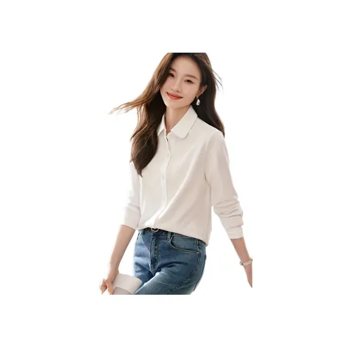 Mo Han Yi Mei Натуральный Белый Длинный Рукав Женские Рубашки