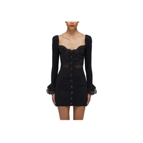 Self Портрет Черный Женские Длинные Платья с Рукавами