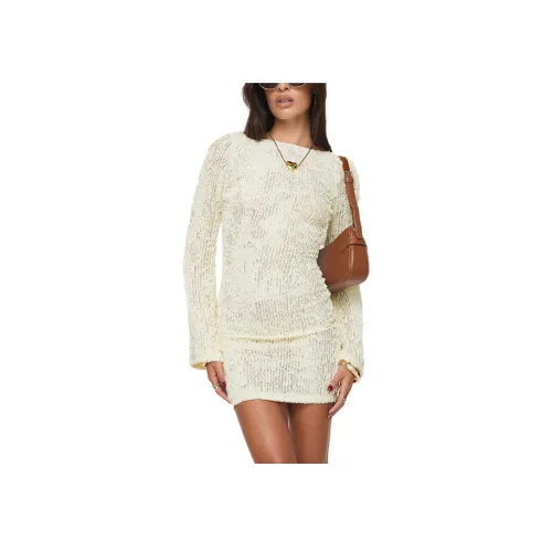PRINCESS POLLY COOLIBAH Длинный рукав Мини платье Длинный рукав платье Женское Кремовый Кремовый