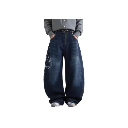 GANGZAI Темно-синий Унисекс Джинсы