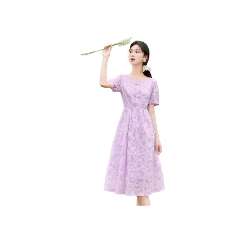 Like The Age Of Water Короткий рукав платье облегающий крой женское фиолетовое