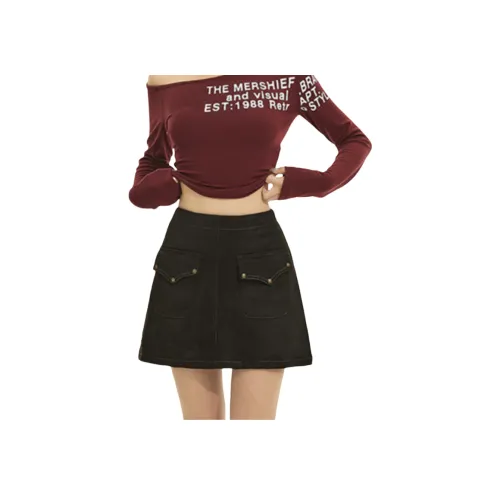 ZXZA Карго Юбки Короткие Женские Черные