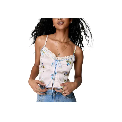 NASTY GAL Сатин Ditsy Лента Кружевная отделка Арочный КОРСЕТ Топ Топ на бретелях Женские Крем