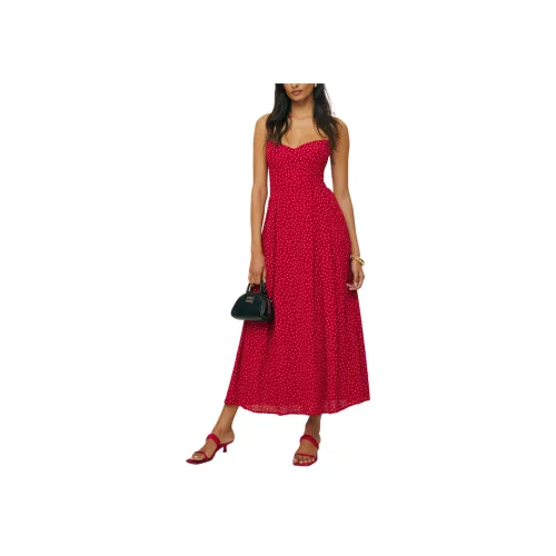 Reformation Jaelyn Платье Slip Платье Женское Красное Основа с Белыми Точками