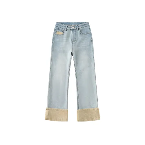 NVRFRGT Светло-синие джинсы Ankle длины с флисовой подкладкой, женские