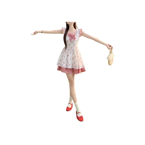 NHZN Короткий рукав Платье Женское Красное