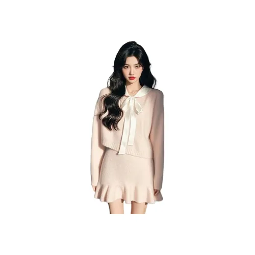 FINDSME GAGA Pink Women's Skirt Sets