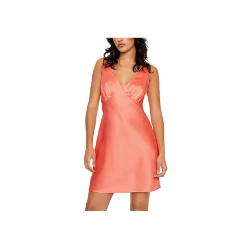 NASTY GAL Petite Crinkle Satin Mini Dress Sleeveless Dress Women's Coral