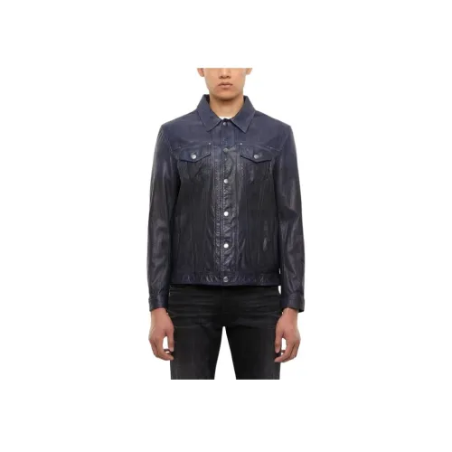 DIESEL Кожа Куртка Мужская Синяя Серый