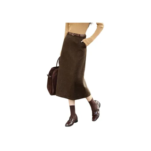 Mo Han Yi Mei Повседневный Длинный Юбка Женские Кофе