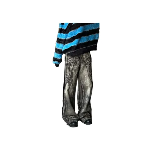 YGHOME OFFICIAL Черный Серый Цвет Унисекс Джинсы