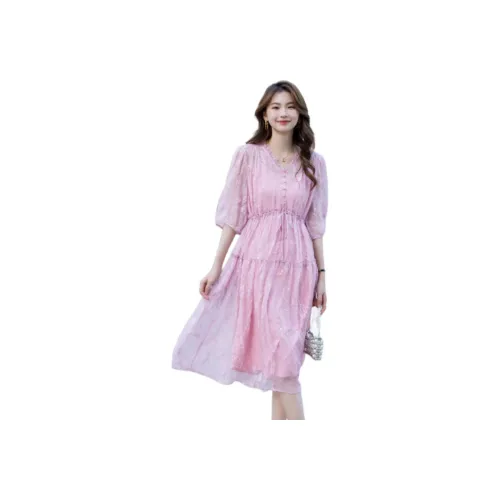 Фиолетовые женские короткие платья с короткими рукавами