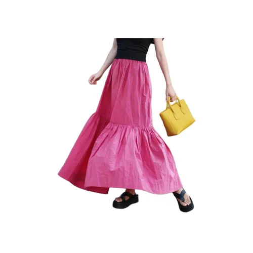 Wbwq Розово-красный Женские Повседневные Длинные Юбки