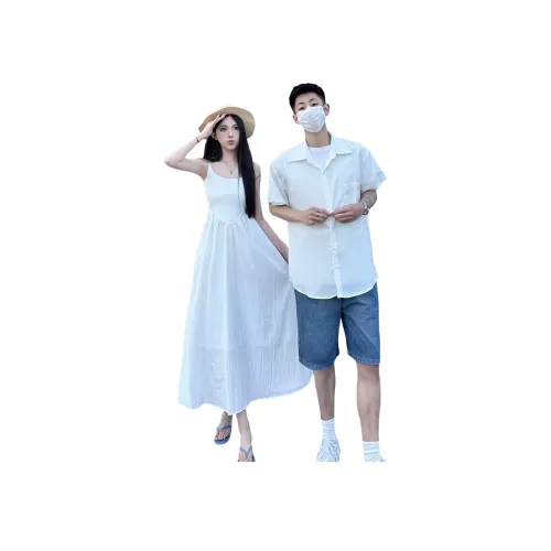 QYPRF Одежда для пары Женские Платье + Мужская Рубашка Женские Парные Комплекты