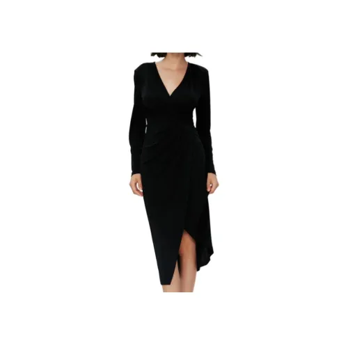 Diane von Furstenberg Черное Женское Длинное Платье с Длинными Рукавами