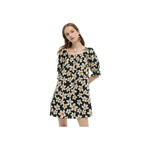 GOELIA 1DD Черный золотой HAND DRAWN Апельсин Цветение Женские Рубашки