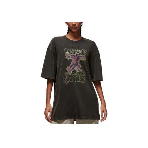 Джордан Рукав с спущенным плечом Короткий рукав T-рубашки Женские Оливковый