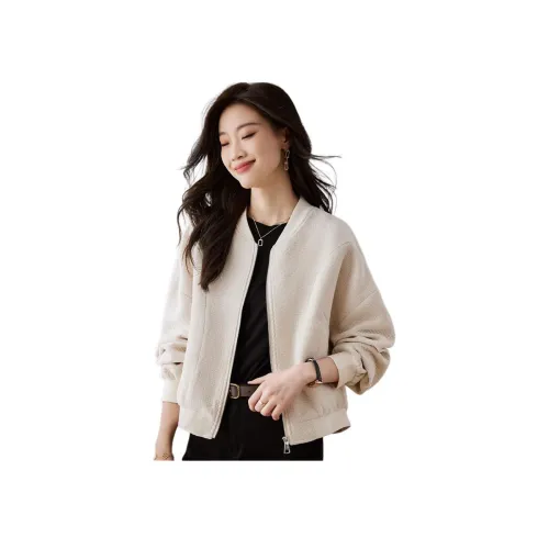 Aoaifu Бейсбольная куртка Женская Бежевая