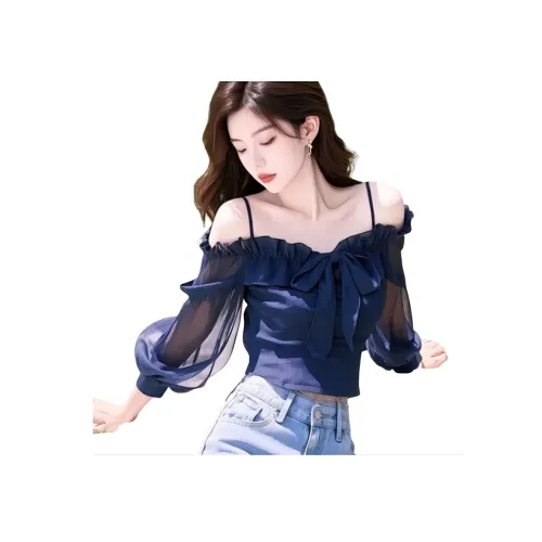 YICHEN Шифон Рубашка Женская Темно-Синяя