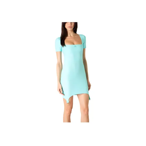 COURREGES Бирюзовый Женские Короткие Платья с Короткими Рукавами