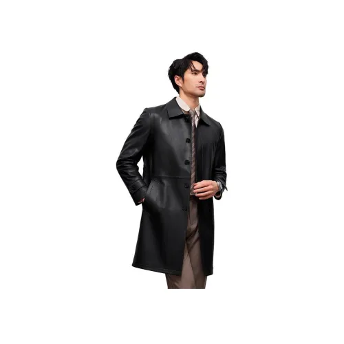 JIMU Haining Натуральная кожа Мужская овчина MID Длина (размер в длину) Тренчкот Деловой повседневный стиль Кожа Куртка Пальто Мужской